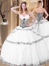  Floor Length Lace Up Quinceanera Dresses White for Military Ball and Sweet 16 and Quinceanera with Ruffles