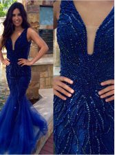 Most Popular Mermaid Sequins Homecoming Dress Royal Blue Zipper Sleeveless Floor Length