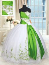  Floor Length White and Green 15 Quinceanera Dress Sweetheart Sleeveless Lace Up