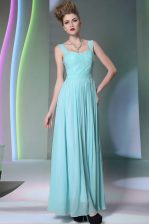  Aqua Blue A-line Chiffon Straps Sleeveless Beading Floor Length Zipper Prom Dress