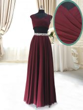 Stunning Chiffon Cap Sleeves Ankle Length and Beading and Belt