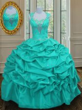  Straps Sleeveless Lace Up Floor Length Beading and Pick Ups Quinceanera Gown