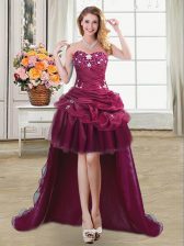  Sleeveless Lace Up High Low Beading and Appliques and Pick Ups Homecoming Dress