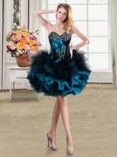 Romantic Blue And Black Sleeveless Organza and Tulle Lace Up Homecoming Dress for Prom and Party
