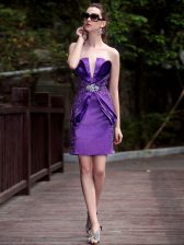  Column/Sheath Prom Gown Purple V-neck Satin Sleeveless Knee Length Zipper