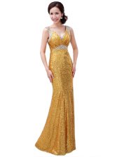 Spectacular Sleeveless Zipper Floor Length Sequins Prom Gown