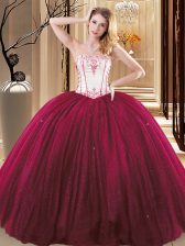  Floor Length Wine Red Sweet 16 Dresses Strapless Sleeveless Lace Up