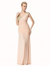 New Style Mermaid Peach Homecoming Dress Prom with Beading and Ruching One Shoulder Sleeveless Zipper