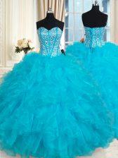  Sleeveless Beading and Ruffles Lace Up Quinceanera Gown