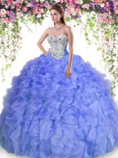 High Class Floor Length Ball Gowns Sleeveless Lavender 15th Birthday Dress Lace Up