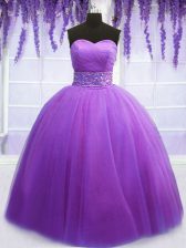  Ball Gowns Sweet 16 Quinceanera Dress Purple Sweetheart Tulle Sleeveless Floor Length Lace Up