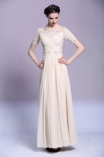 Eye-catching Sleeveless Floor Length Beading and Appliques and Ruching Zipper Prom Party Dress with Champagne