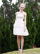  White Strapless Neckline Lace Prom Dress Sleeveless Zipper