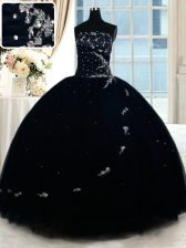  Navy Blue Strapless Lace Up Beading 15 Quinceanera Dress Sleeveless