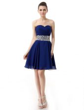 Top Selling Blue Sleeveless Beading and Ruffles Mini Length Prom Evening Gown
