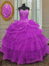  Pick Ups Ruffled Halter Top Sleeveless Lace Up Quinceanera Dresses Purple Organza
