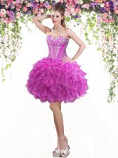  Fuchsia Lace Up Sweetheart Beading and Ruffles Prom Evening Gown Tulle Sleeveless