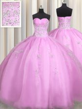 Perfect Lilac Quinceanera Dress Military Ball and Sweet 16 and Quinceanera with Beading and Appliques Sweetheart Sleeveless Lace Up