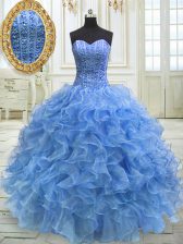 Sumptuous Sleeveless Beading and Ruffles Lace Up 15 Quinceanera Dress
