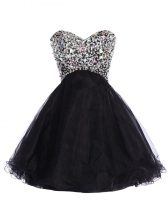 Spectacular Tulle Sweetheart Sleeveless Lace Up Sequins Prom Dress in Black