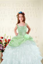 Admirable Straps Sleeveless Organza Child Pageant Dress Beading and Ruffled Layers and Hand Made Flower Lace Up