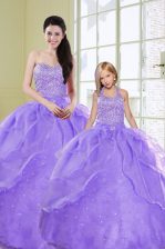  Lavender Vestidos de Quinceanera Military Ball and Sweet 16 and Quinceanera with Beading Sweetheart Sleeveless Lace Up