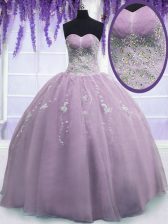  Floor Length Zipper Sweet 16 Dresses Lilac for Military Ball and Sweet 16 and Quinceanera with Beading