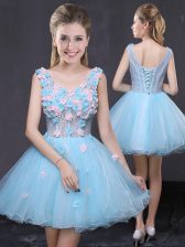 Wonderful Organza V-neck Sleeveless Lace Up Hand Made Flower in Baby Blue