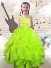 One Shoulder Sleeveless Organza Little Girls Pageant Dress Wholesale Beading and Ruffles Lace Up