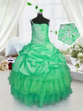  Apple Green Sleeveless Floor Length Beading and Ruffled Layers and Pick Ups Lace Up Kids Pageant Dress