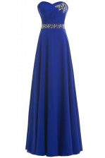 Comfortable Royal Blue A-line Chiffon Sweetheart Sleeveless Beading Floor Length Lace Up Prom Gown