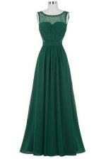 Stylish Column/Sheath Dress for Prom Dark Green Scoop Chiffon Sleeveless Floor Length Zipper