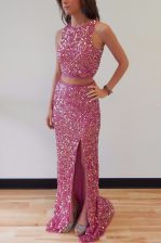  Mermaid Scoop Sleeveless Sweep Train Sequins Backless Prom Party Dress