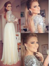 Colorful Champagne Long Sleeves Floor Length Sequins Backless Evening Dress