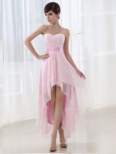 On Sale High Low Lace Up Evening Dress Baby Pink for Prom and Party with Beading