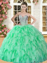 Customized Organza Lace Up 15 Quinceanera Dress Sleeveless Floor Length Beading and Ruffles