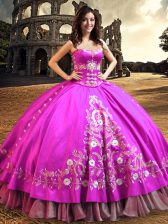 Extravagant Sleeveless Floor Length Embroidery Lace Up Quinceanera Gowns with Fuchsia