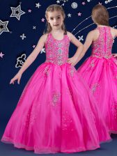  Scoop Fuchsia Sleeveless Organza Zipper Little Girl Pageant Gowns for Quinceanera and Wedding Party