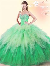  Multi-color Sweetheart Lace Up Beading and Ruffles Ball Gown Prom Dress Sleeveless