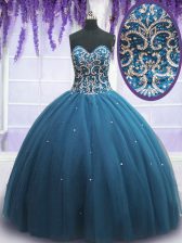  Ball Gowns Vestidos de Quinceanera Teal Sweetheart Tulle Sleeveless Floor Length Lace Up