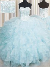  Scalloped Organza Sleeveless Floor Length Quinceanera Gown and Ruffles
