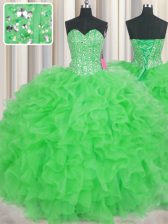 Enchanting Visible Boning Sleeveless Beading and Ruffles Lace Up 15 Quinceanera Dress