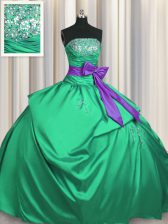 Exceptional Sleeveless Floor Length Beading and Pick Ups and Bowknot Lace Up Sweet 16 Quinceanera Dress with Green