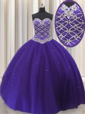 Purple Sweetheart Lace Up Beading and Sequins Sweet 16 Dress Sleeveless