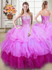  Sequins Ball Gowns 15th Birthday Dress Multi-color Sweetheart Organza Sleeveless Floor Length Lace Up