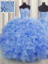 Extravagant Sleeveless Lace Up Floor Length Beading and Ruffles Quinceanera Dress