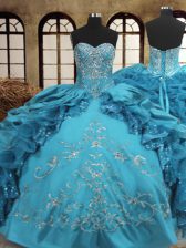 Ideal Sleeveless Beading and Embroidery and Ruffles Lace Up Quinceanera Gown