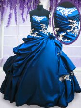 Most Popular Royal Blue Sleeveless Floor Length Appliques and Pick Ups Lace Up Quinceanera Gown