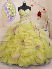  Sleeveless Brush Train Beading and Ruffles Lace Up Quinceanera Dresses