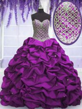 Inexpensive Sequins Pick Ups Sweetheart Sleeveless Lace Up 15th Birthday Dress Purple Taffeta